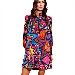 NWT Alden Adair Nora Star Power Dress • Star Print • Rhinestone Buttons• Size XS